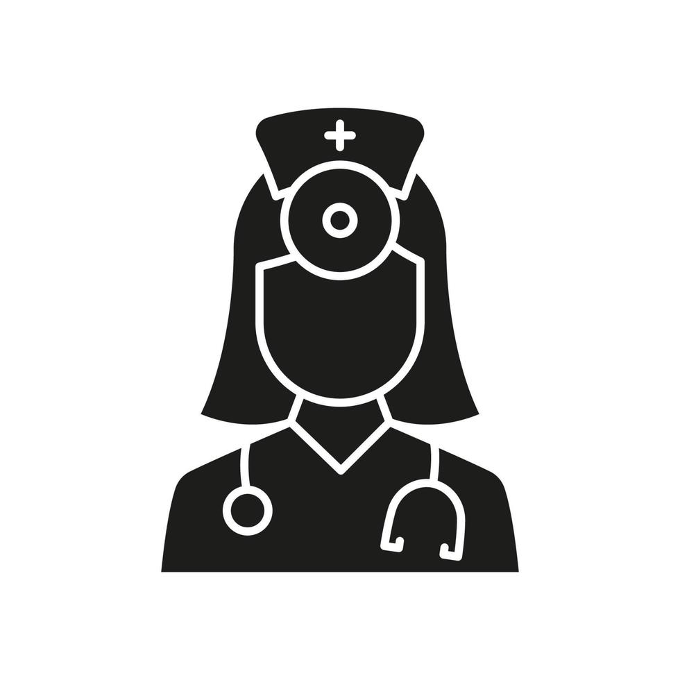 médico profesional con icono de silueta de estetoscopio. mujer médica especialista y asistente pictograma negro glifo. ilustración vectorial aislada. vector