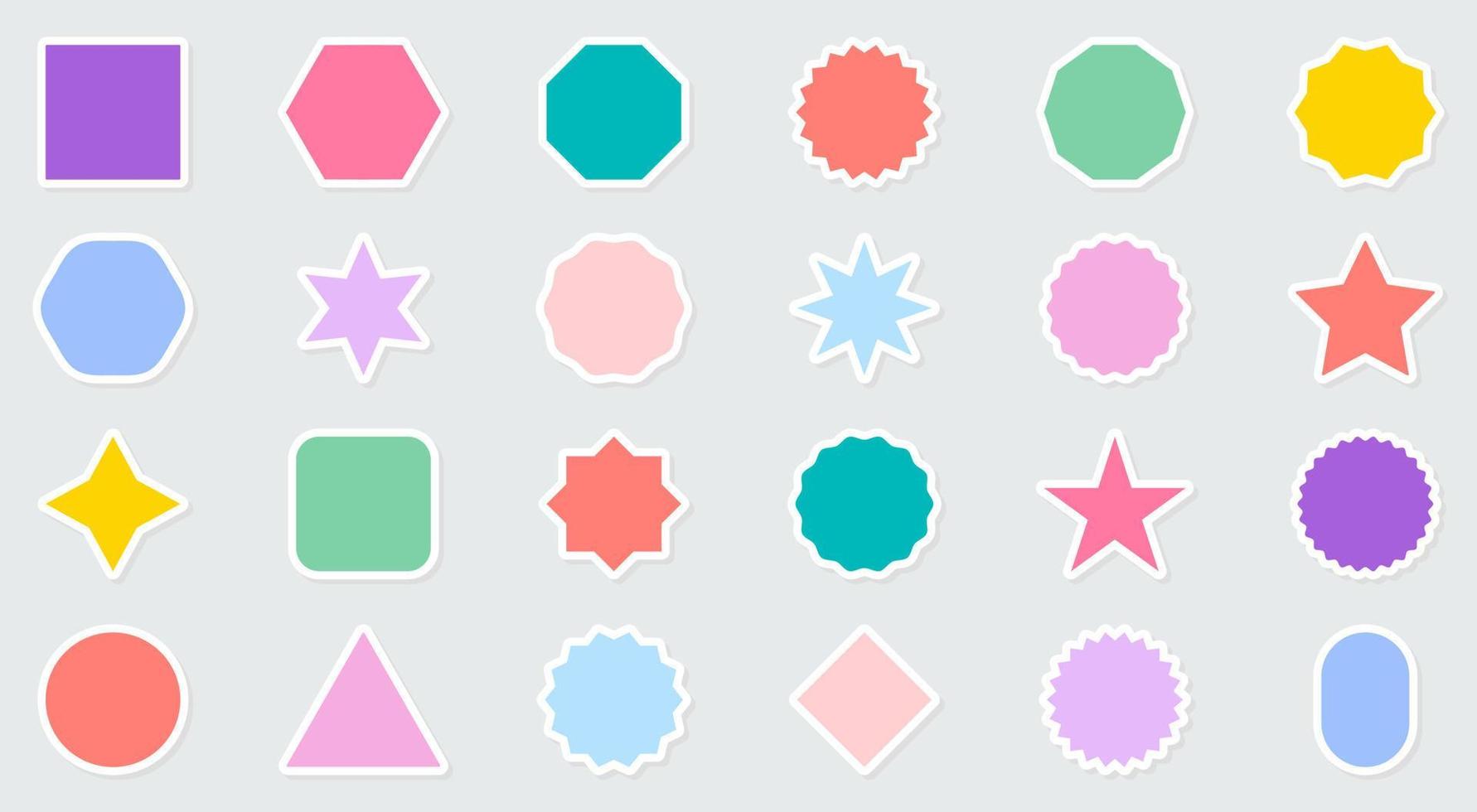 Shape Stickers Silhouette Icon Set. Color Label Template in Cartoon Style. Blank Abstract Design Frame Icon. Modern Empty Geometric Banner Collection. Isolated Vector Illustration.