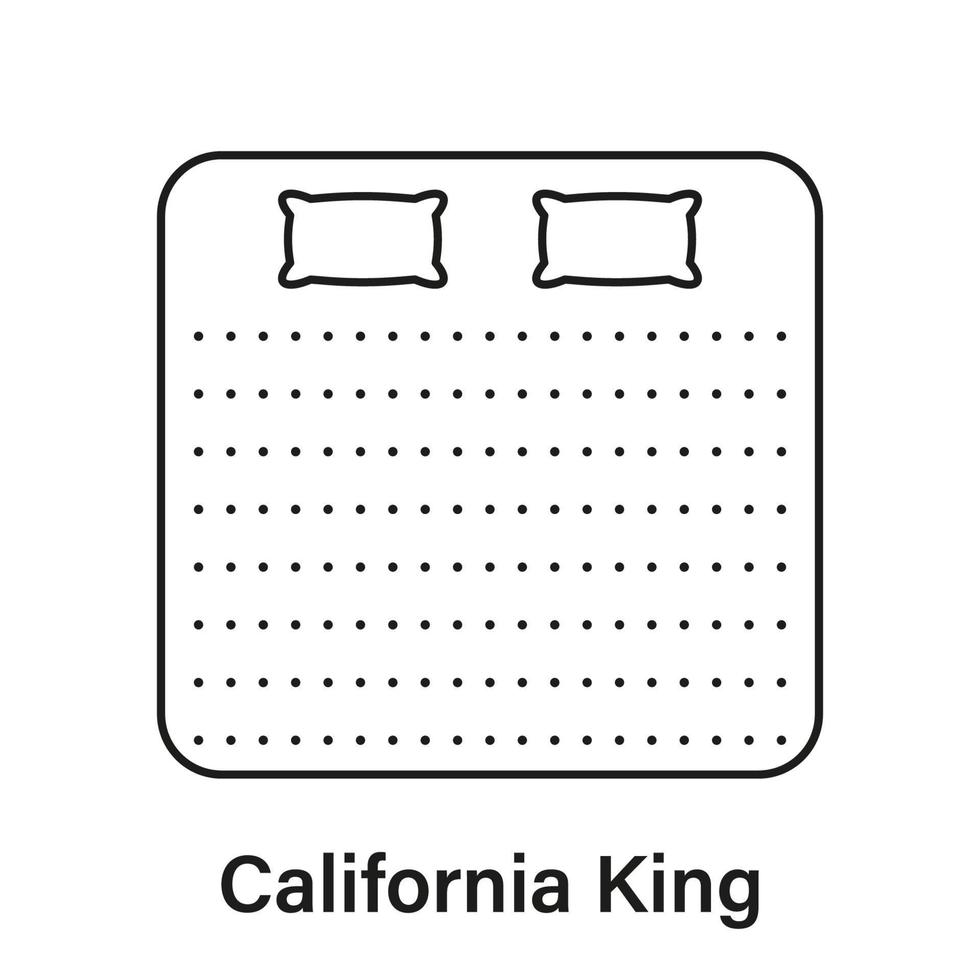 colchón icono de la línea king de california. pictograma lineal de dimensión de tamaño de cama. medida de la longitud de la cama para el dormitorio en el icono del hotel o del hogar. tamaño del colchón trazo editable. ilustración vectorial aislada. vector