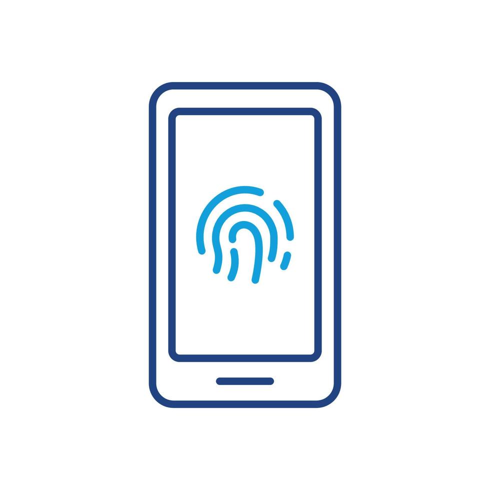 Touch ID in Cellphone Line Icon. Fingerprint Identification on Mobile Phone Sign. Finger Print Scanner on Smartphone Outline Icon. Biometric Identity. Editable Stroke. Isolated Vector Illustration.