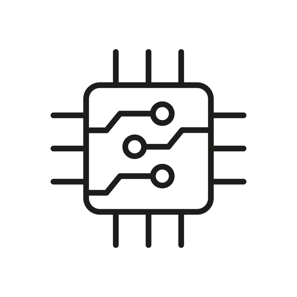 Computer Microchip Line Icon. CPU Processor Chip Pictogram. Digital Circuit Microchip Outline Symbol. Electronic Hardware System. Semiconductor Chip. Editable Stroke. Isolated Vector Illustration.