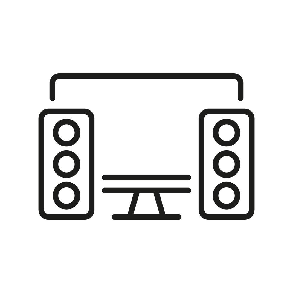PC with Speakers Line Icon. Desktop Computer and Sound Equipment Linear Pictogram. Personal Server Hardware and Music Speaker Outline Symbol. Editable Stroke. Isolated Vector Illustration.