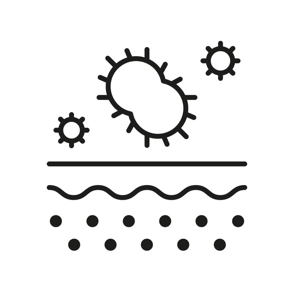 Microorganisms on Dermis Structure Outline Icon. Bacteria on Skin Line Icon. Skin Layer with Microbes Flora Linear Pictogram. Editable Stroke. Isolated Vector Illustration.