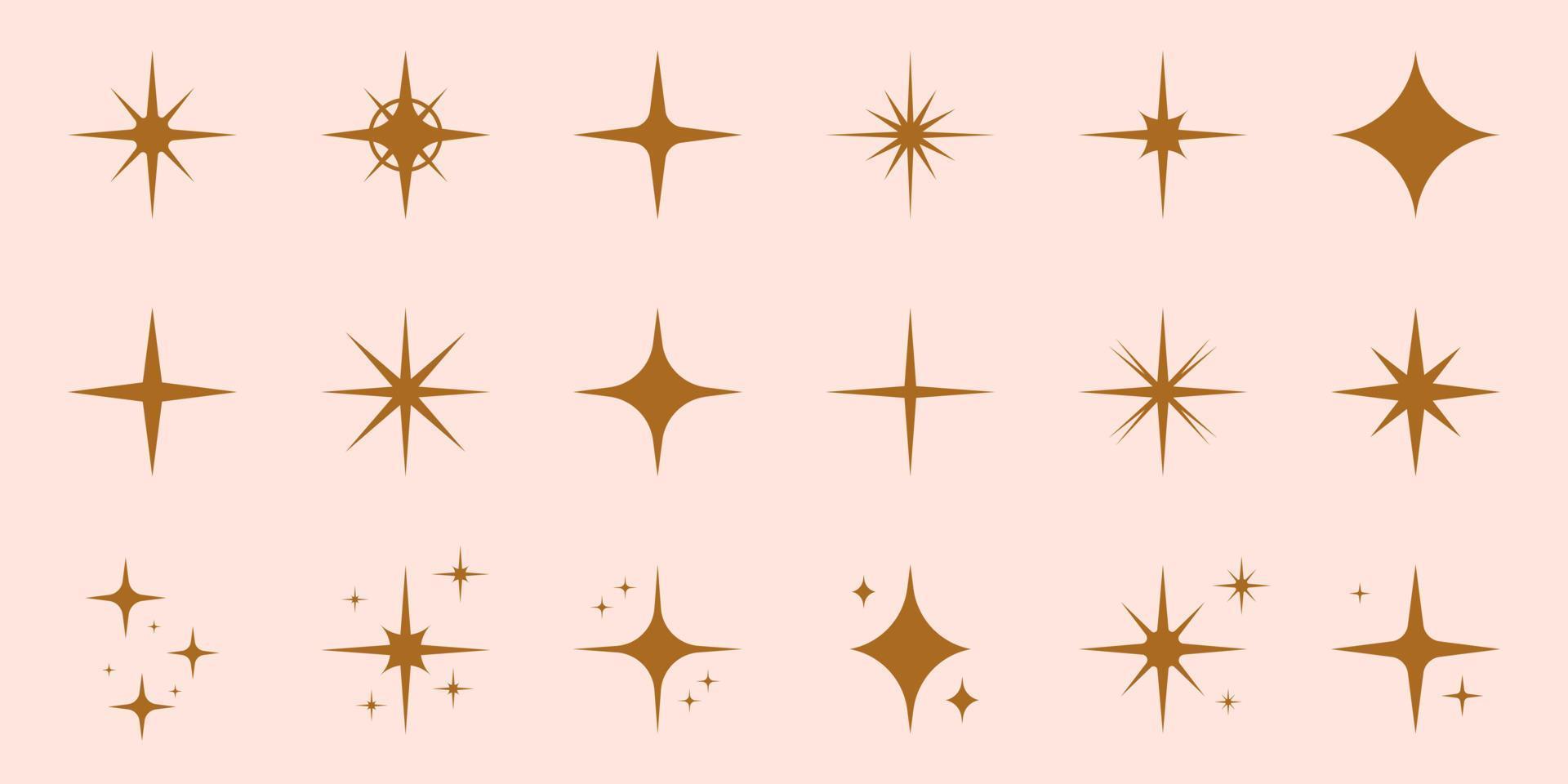 Sparkle Star Silhouette Icon Set. Glow Spark Flash Stars Pictogram Collection. Shine Burst Magic Decoration Symbol. Glistering Effect Light. Twinkle Flare. Isolated Vector Illustration.