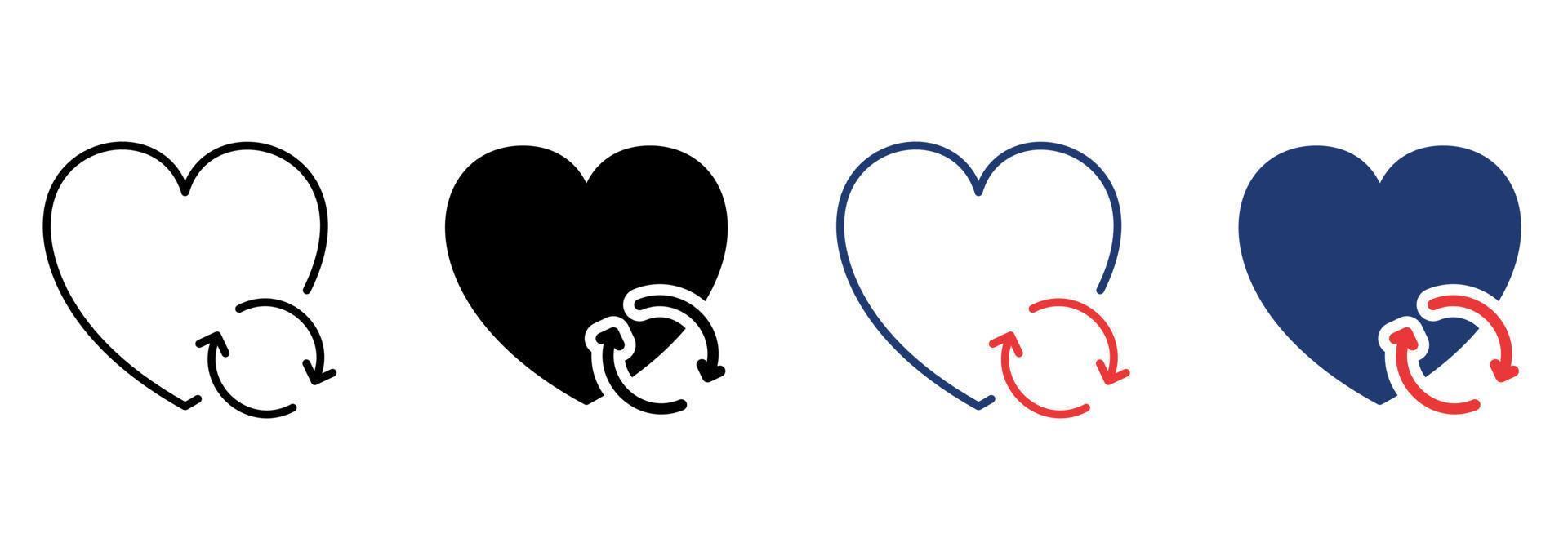 Transplant and Donate of Heart with Arrow Icon Set. Recycle and Renovation Organ Pictogram. Heart Donation Icon. Editable Stroke. Isolated Vector Illustration.