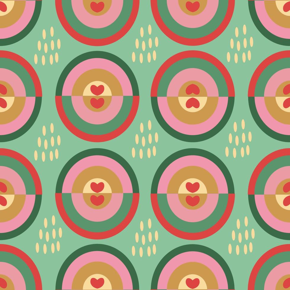 Seamless pattern. Vector design with abstract elements, suitable for Valentine's Day, for paper, cover, fabric, interior decor and other uses. Vector illustration on a green background.