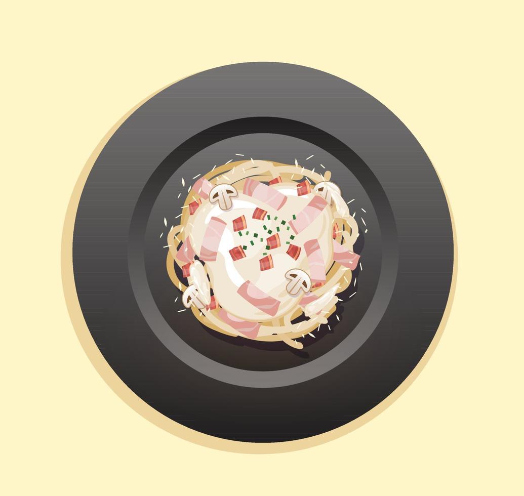 spaghetti carbonara on plate vector