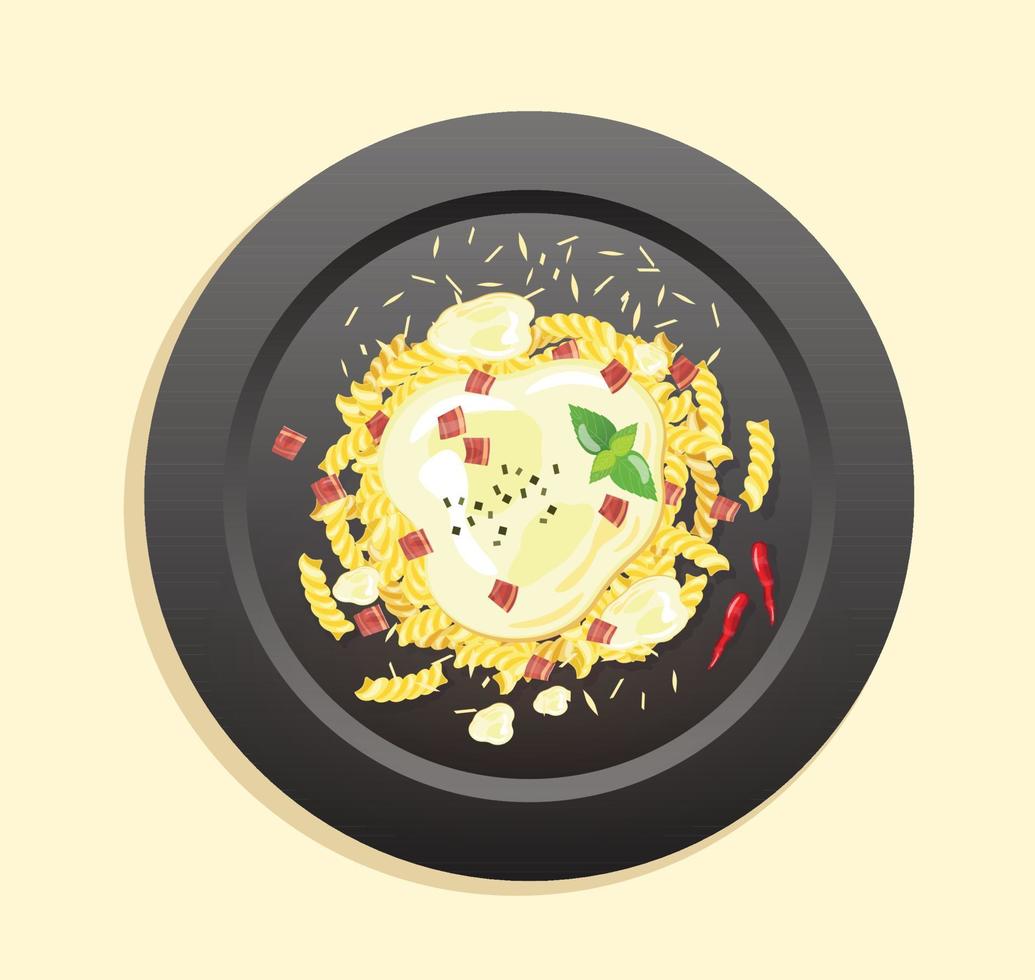 pasta carbonara on plate vector