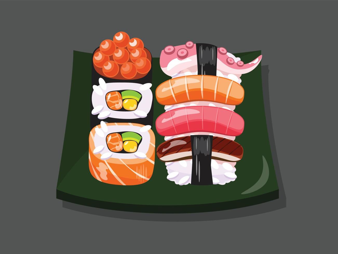 Sushi set on plate vector illustration