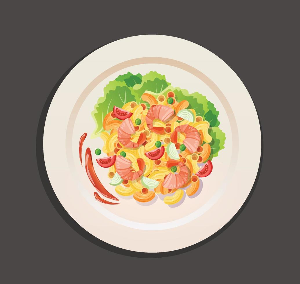 macarrones con ingrediente en plato vector