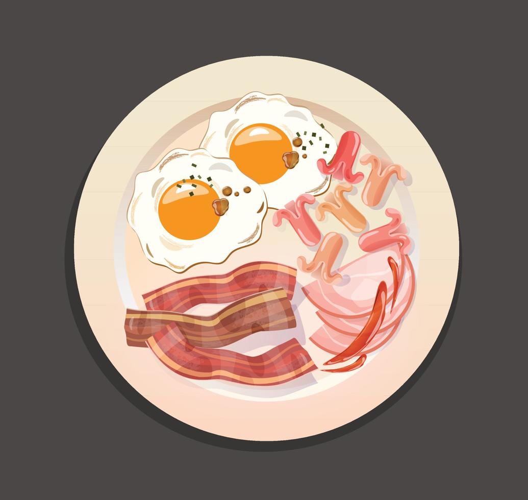american breakfast on plate vector