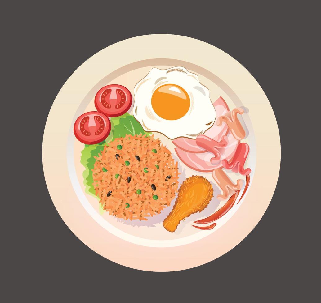 breakfast with rice on plate vector