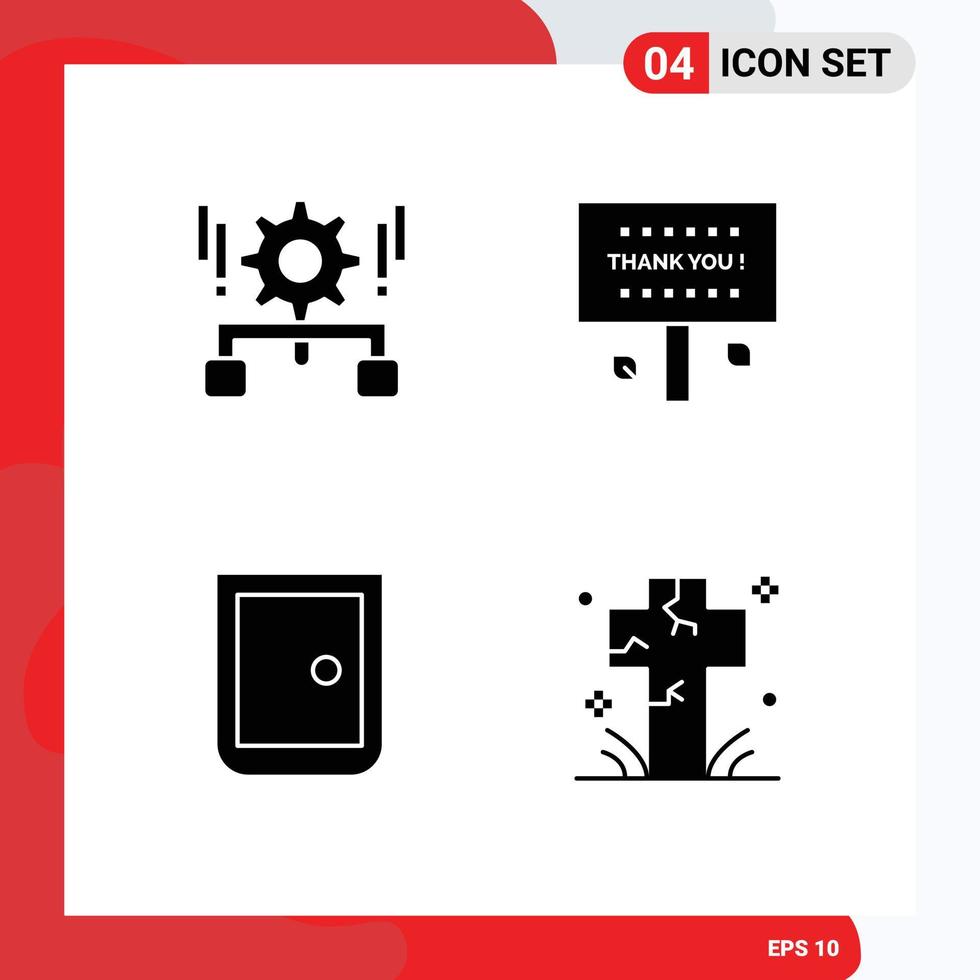 paquete de interfaz de usuario de 4 glifos sólidos básicos de configuración gracias a la configuración de los elementos de diseño vectorial editables de puerta de señal vector