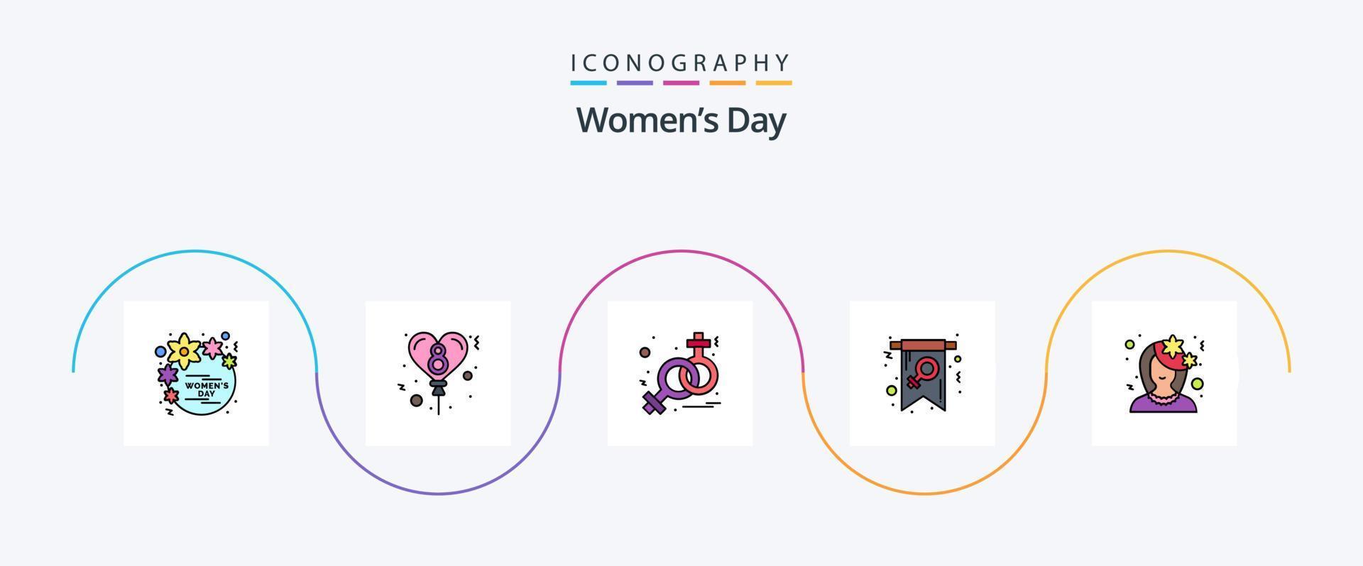 Womens Day Line Filled Flat 5 Icon Pack Including avatar. symbol. sign. invite. day vector