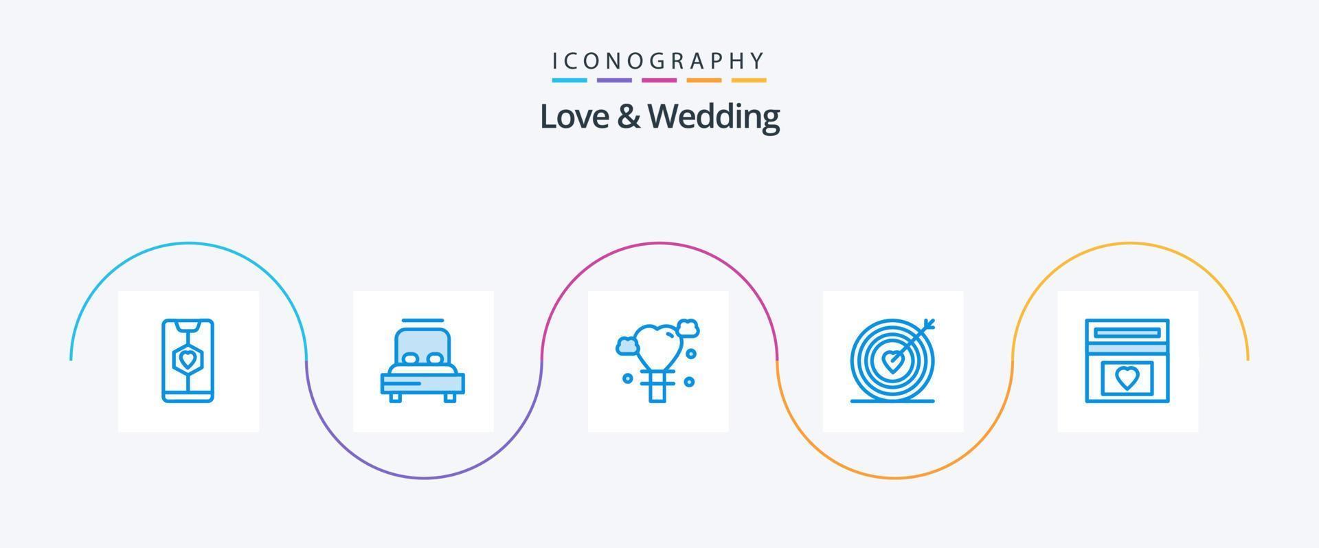 paquete de 5 íconos azules de amor y boda que incluye boda. amar. boda. corazón. boda vector