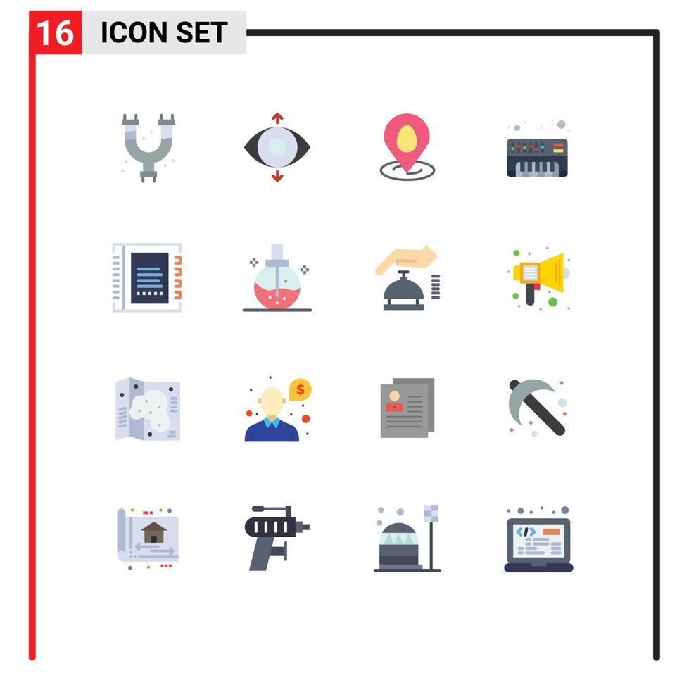 16 User Interface Flat Color Pack of modern Signs and Symbols of contacts book pin address electronic Editable Pack of Creative Vector Design Elements