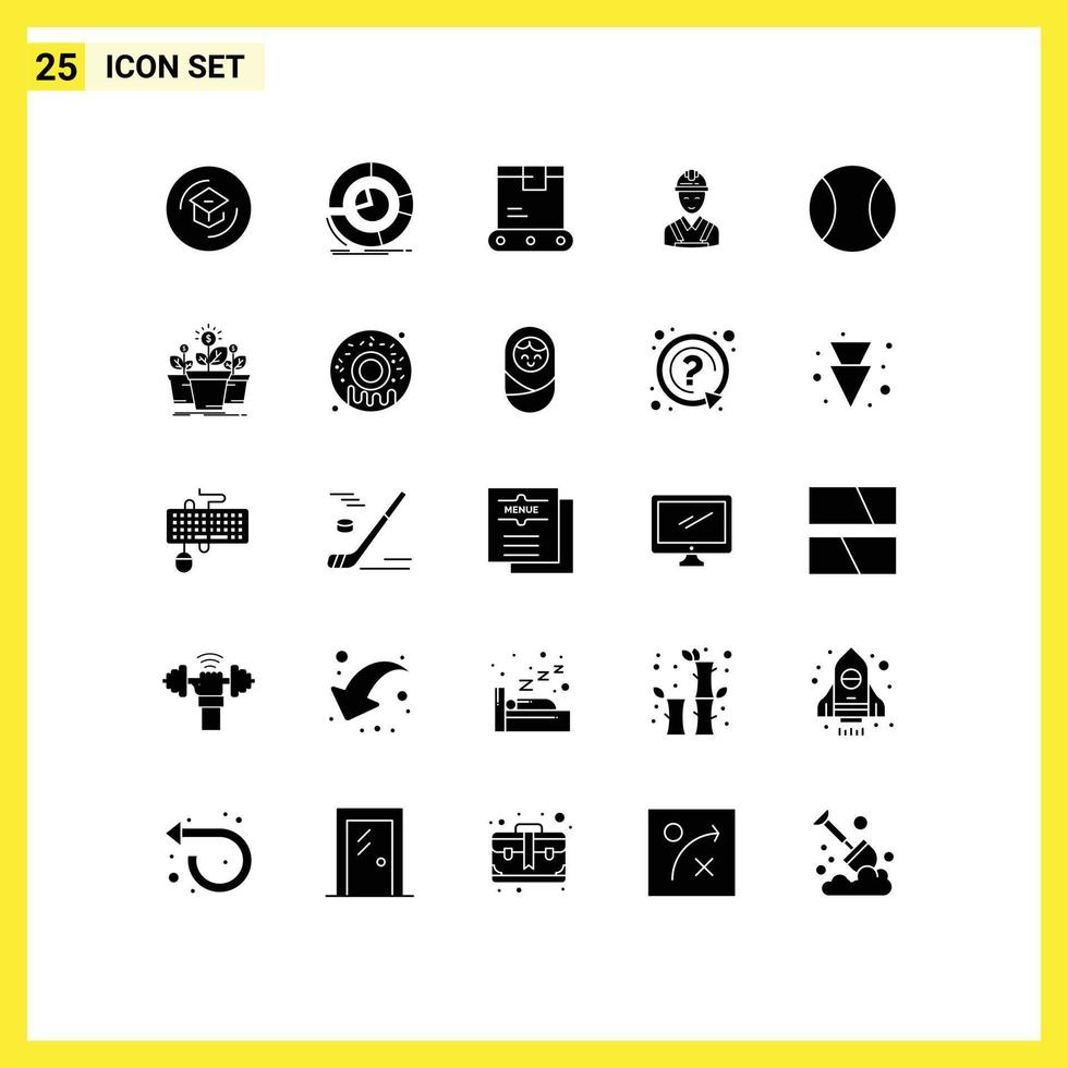 Editable Vector Line Pack of 25 Simple Solid Glyphs of construction building diagram worker logistics Editable Vector Design Elements