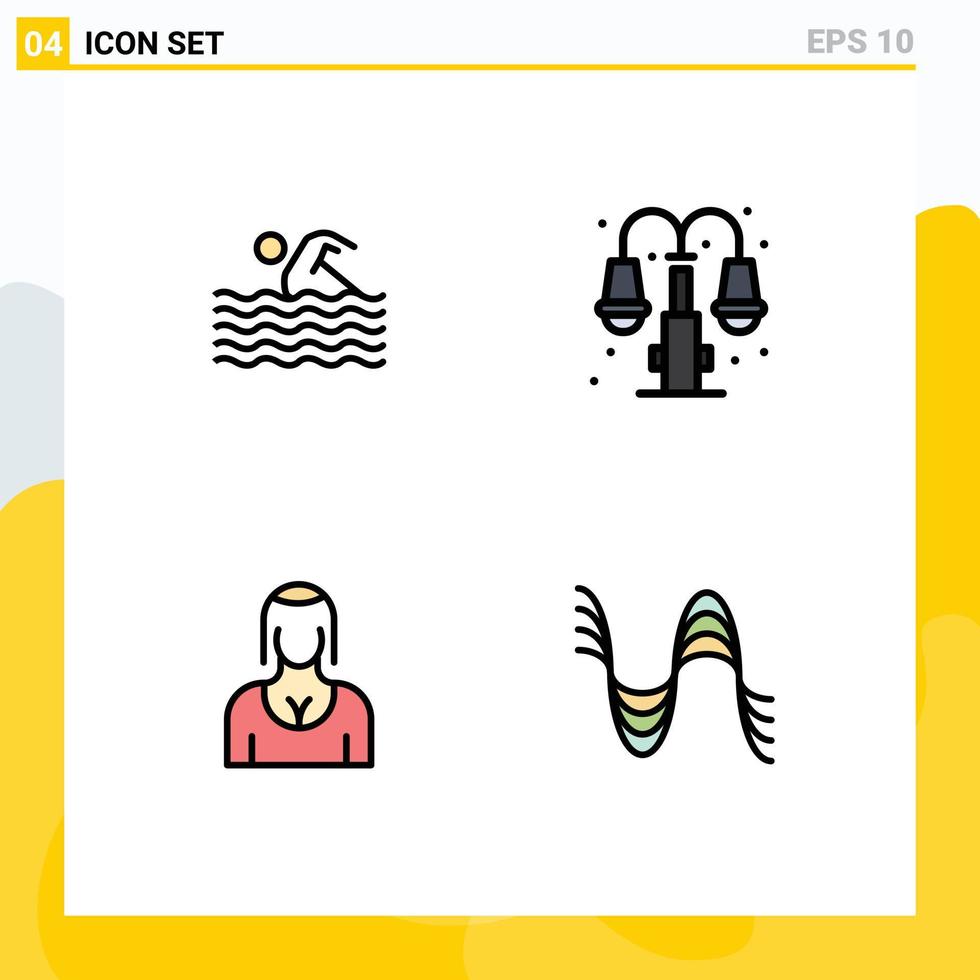 Universal Icon Symbols Group of 4 Modern Filledline Flat Colors of activity actress swimming life character Editable Vector Design Elements