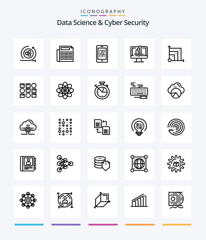 Creative Data Science And Cyber Security 25 OutLine icon pack  Such As system. graph. read. shart. computer vector