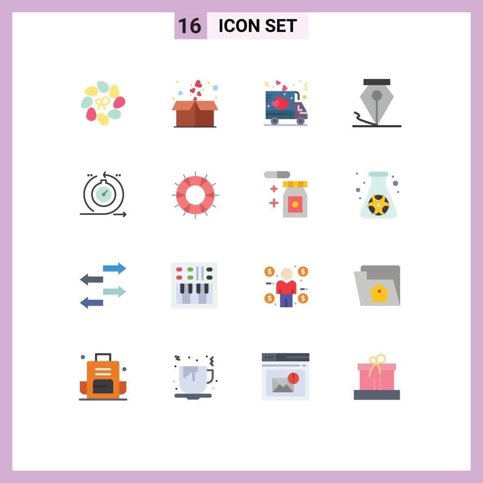 Pack of 16 Modern Flat Colors Signs and Symbols for Web Print Media such as development agile delivery pen freeform Editable Pack of Creative Vector Design Elements