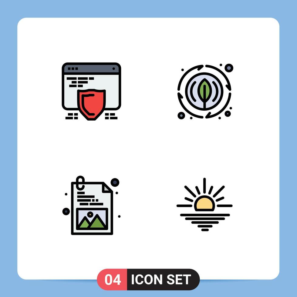 Group of 4 Modern Filledline Flat Colors Set for protection web design web nature sun Editable Vector Design Elements