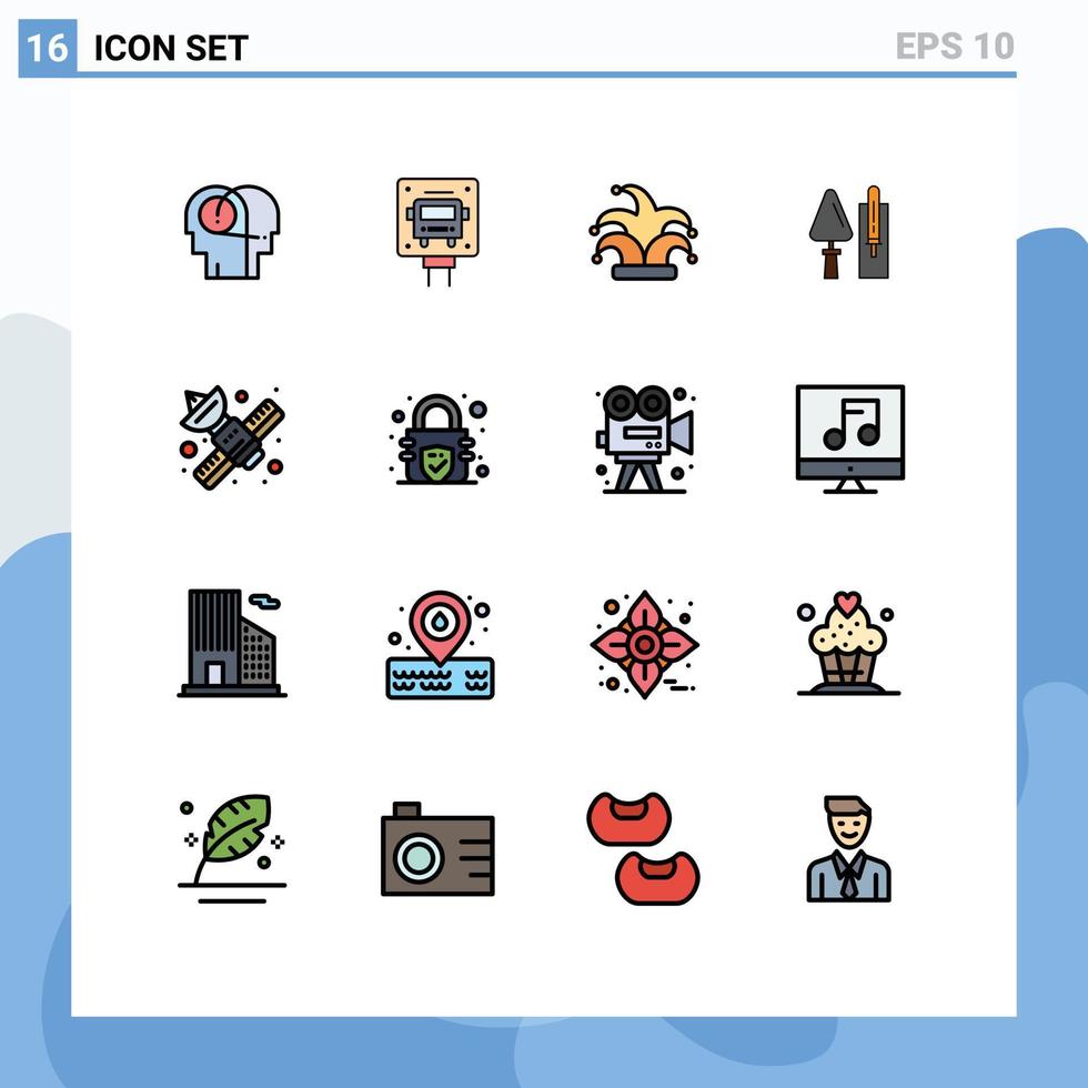 Mobile Interface Flat Color Filled Line Set of 16 Pictograms of communication masonry best construction trowel Editable Creative Vector Design Elements
