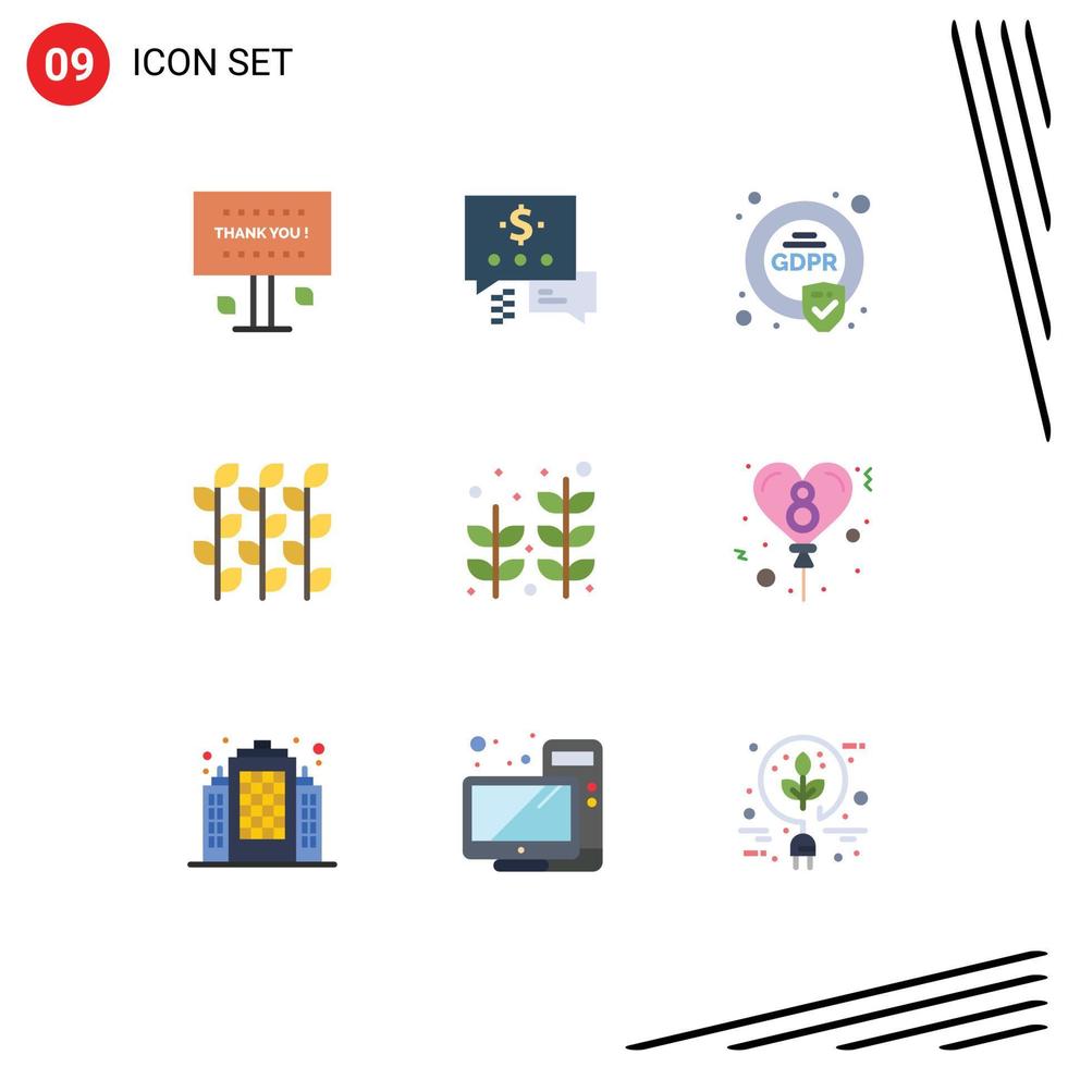 User Interface Pack of 9 Basic Flat Colors of beach harvest security grain autumn Editable Vector Design Elements