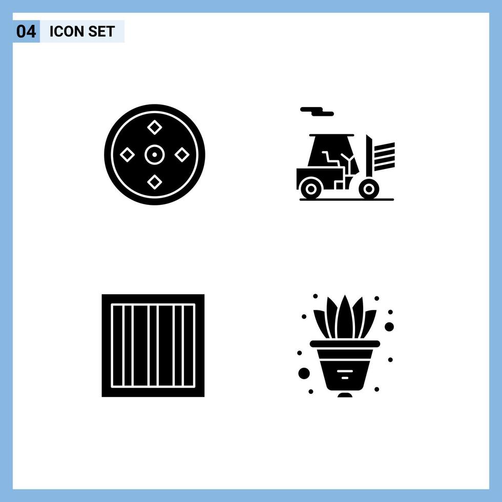 Set of 4 Vector Solid Glyphs on Grid for focus prison target transport plant Editable Vector Design Elements