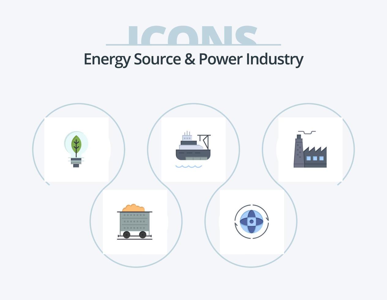 Energy Source And Power Industry Flat Icon Pack 5 Icon Design. building. cargo. connect. boat. bulb vector