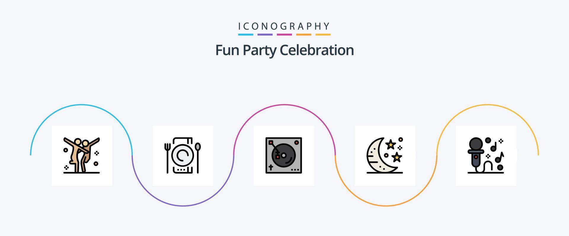 Party Line Filled Flat 5 Icon Pack Including microphone. party. mix