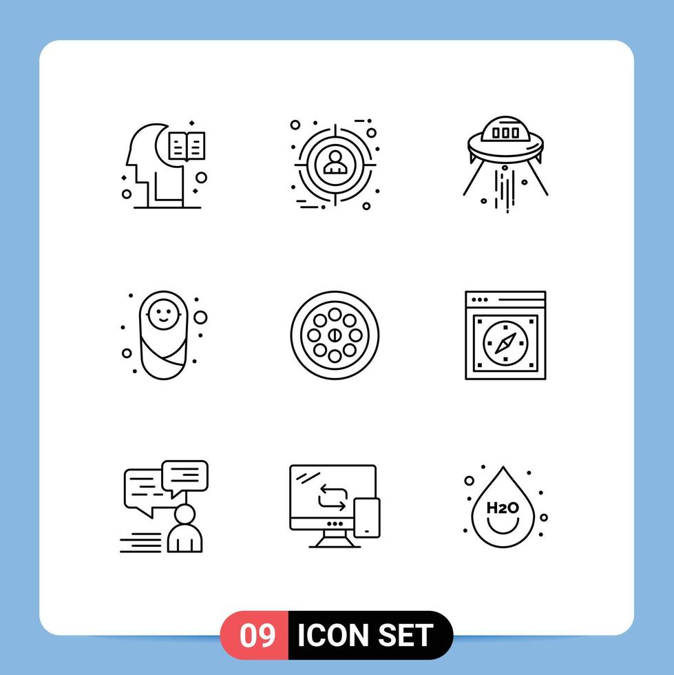 Editable Vector Line Pack of 9 Simple Outlines of extractor children space ship child alien Editable Vector Design Elements