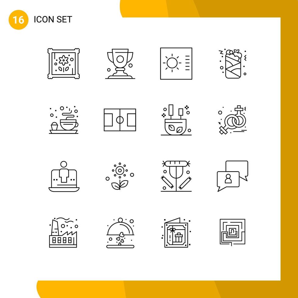 Paquete de 16 esquemas de interfaz de usuario de signos y símbolos modernos de elementos de diseño de vectores editables de comida rápida de desayuno de calibre de placa de campo