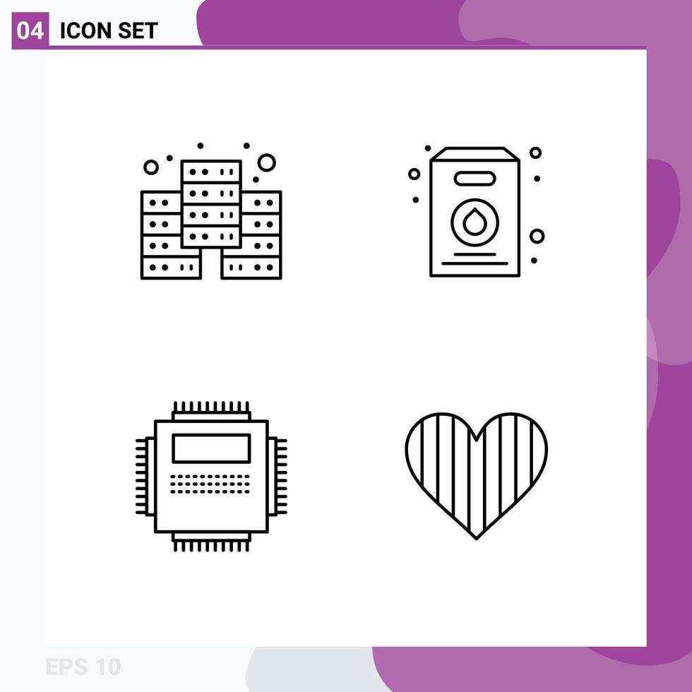 conjunto de 4 paquetes de colores planos de línea de llenado comercial para elementos de diseño de vector editables de corazón de procesador de leche de pc digital