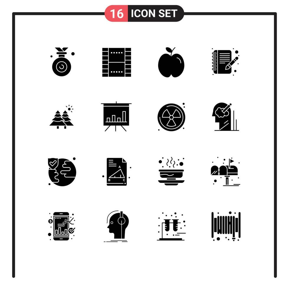 Universal Icon Symbols Group of 16 Modern Solid Glyphs of forest write ux edit study Editable Vector Design Elements