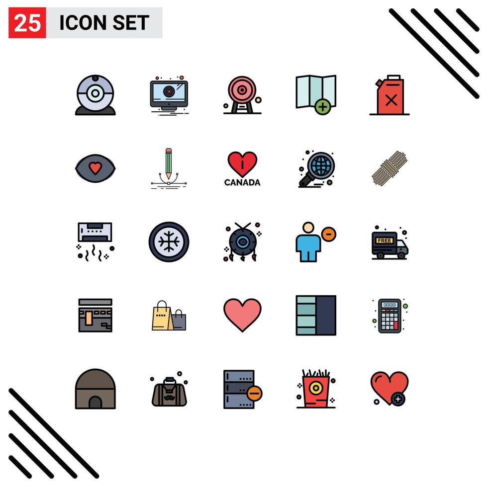 Group of 25 Filled line Flat Colors Signs and Symbols for oil gasoline england new location Editable Vector Design Elements