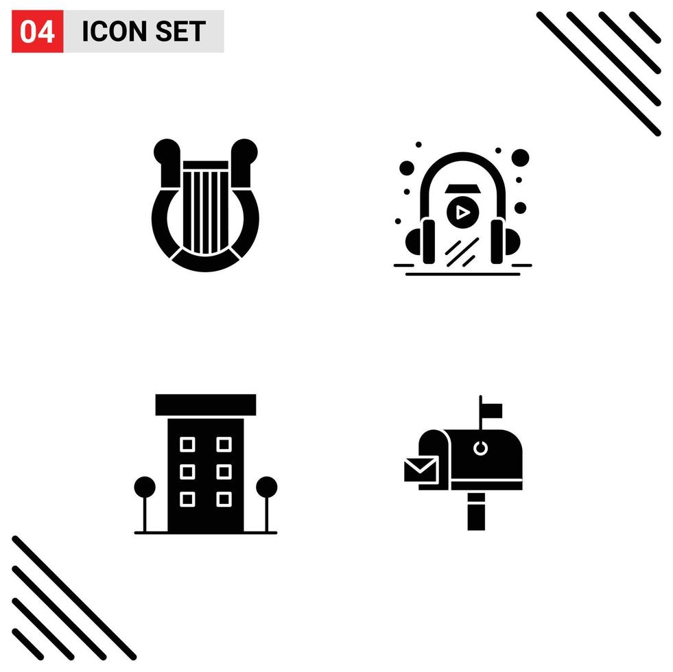 Universal Icon Symbols Group of 4 Modern Solid Glyphs of culture buildings history headphone shop front Editable Vector Design Elements