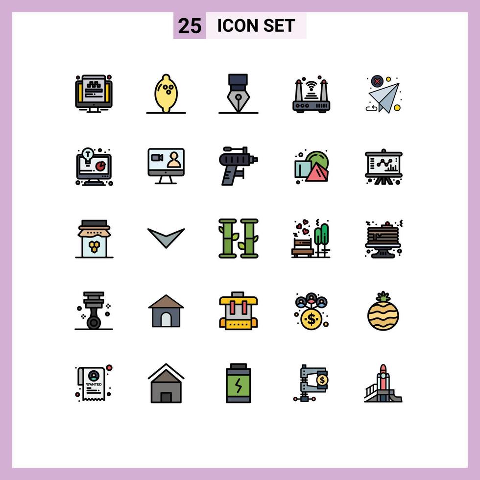 Group of 25 Modern Filled line Flat Colors Set for forward wifi award things iot Editable Vector Design Elements