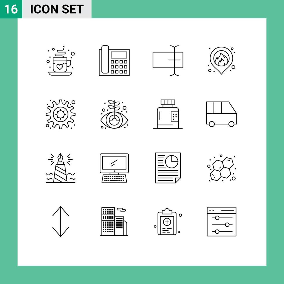 16 Creative Icons Modern Signs and Symbols of setting gear conversation map fire Editable Vector Design Elements