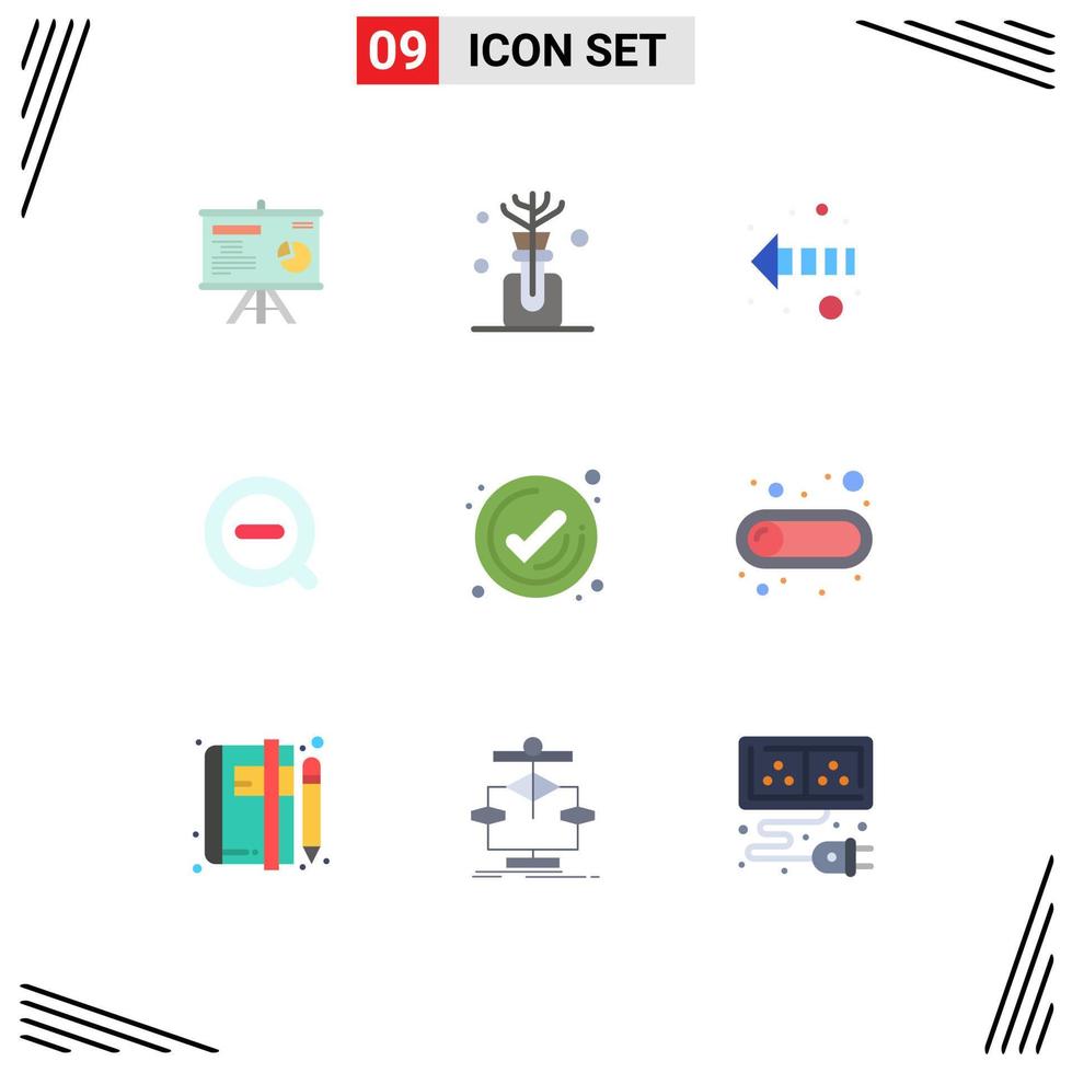 Group of 9 Modern Flat Colors Set for check management direction business remove Editable Vector Design Elements