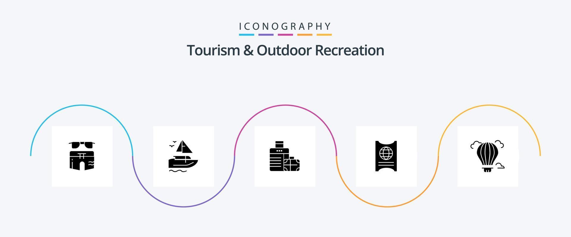 paquete de iconos de glifo 5 de turismo y recreación al aire libre que incluye globo. boleto. buque. pasaporte hotel vector