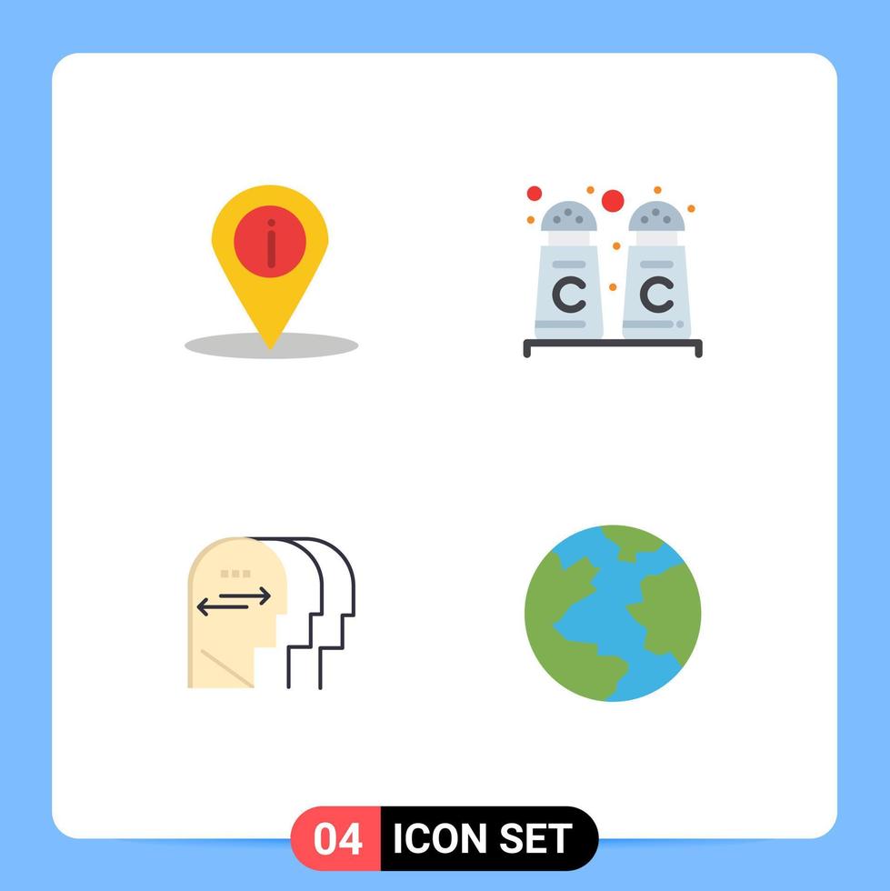 4 iconos planos universales establecidos para aplicaciones web y móviles ubicación mente información tienda tierra elementos de diseño vectorial editables vector