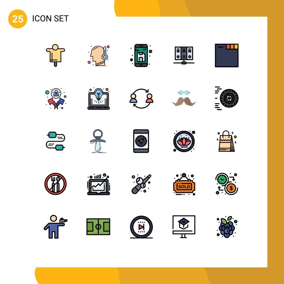 Pictogram Set of 25 Simple Filled line Flat Colors of browser server back mainframe up Editable Vector Design Elements
