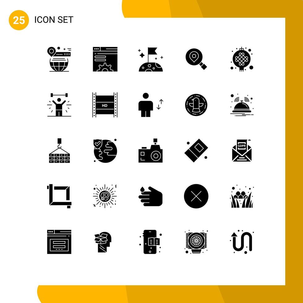 Mobile Interface Solid Glyph Set of 25 Pictograms of lamp location web brower map research Editable Vector Design Elements