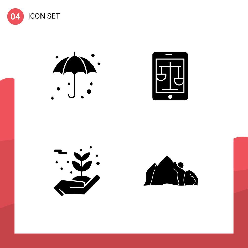 4 Universal Solid Glyphs Set for Web and Mobile Applications beach energy wet law flowers Editable Vector Design Elements
