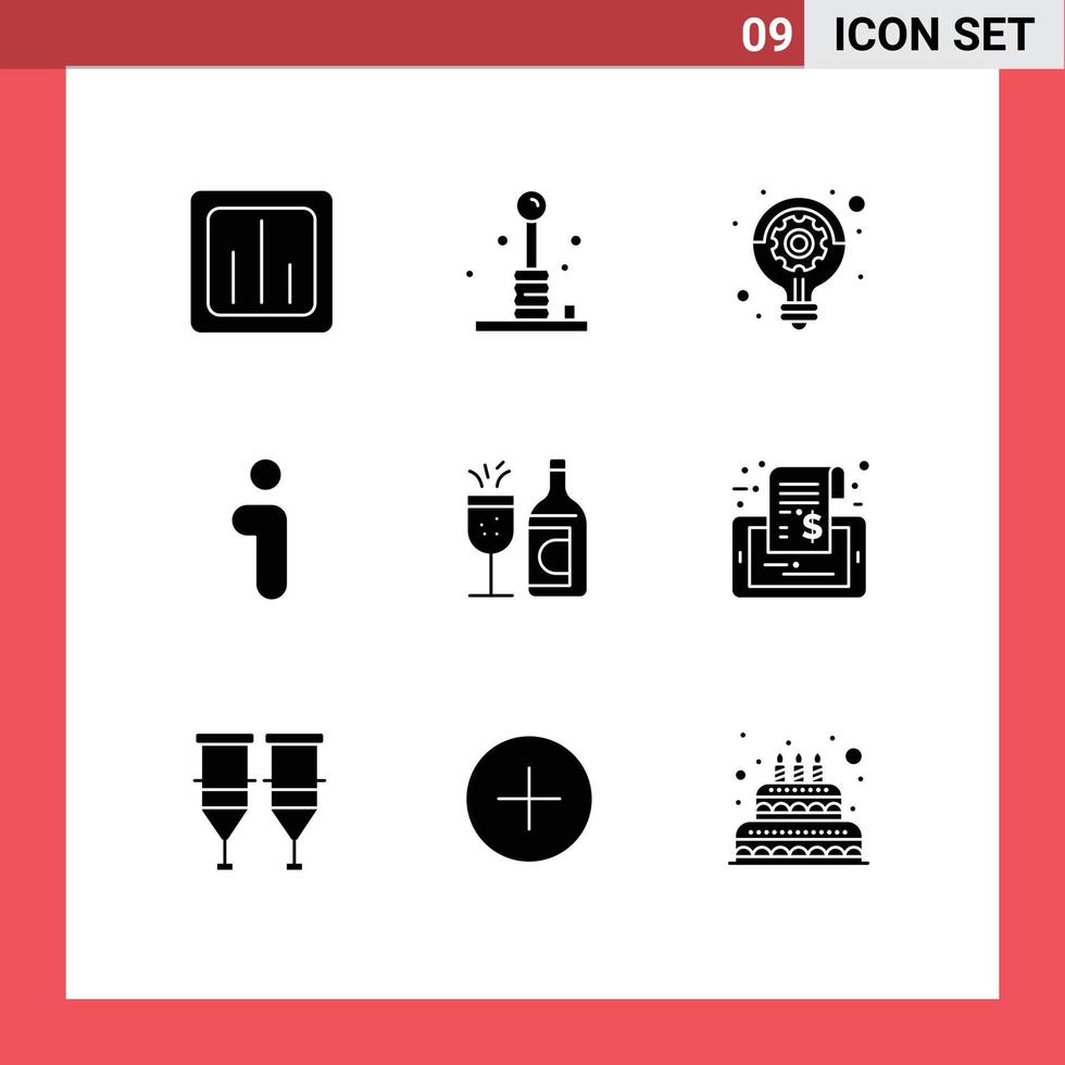 Mobile Interface Solid Glyph Set of 9 Pictograms of interface info play i strategy Editable Vector Design Elements