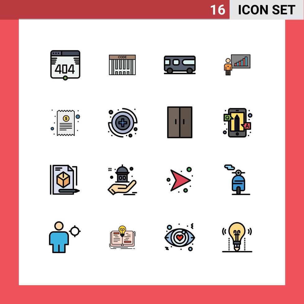 grupo de símbolos de iconos universales de 16 líneas llenas de colores planos modernos de éxito de recibo de efectivo esfuerzos combinados elementos de diseño de vectores creativos editables de negocios