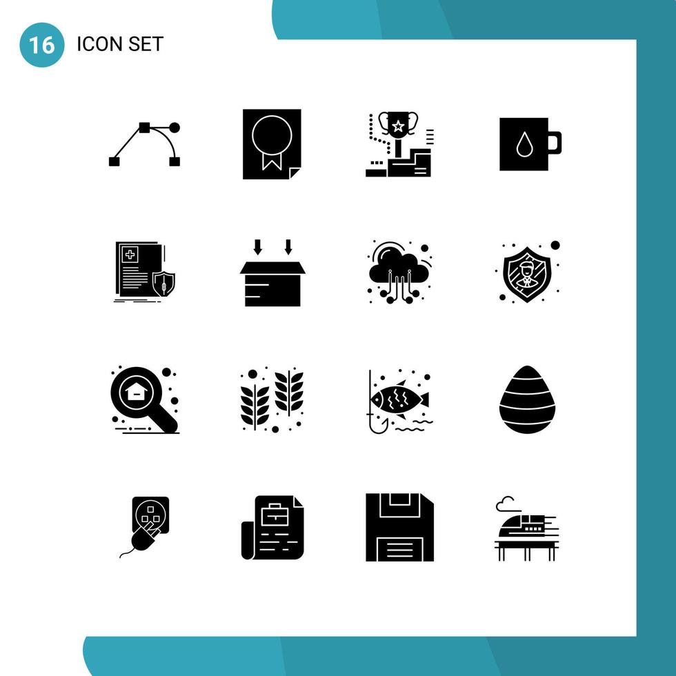 Paquete de glifos sólidos de 16 interfaces de usuario de signos y símbolos modernos de elementos de diseño de vectores editables para el premio de la cámara de premios de protección