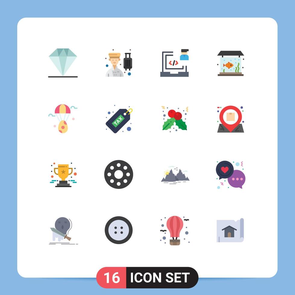 16 Thematic Vector Flat Colors and Editable Symbols of egg fish coding living programmer Editable Pack of Creative Vector Design Elements