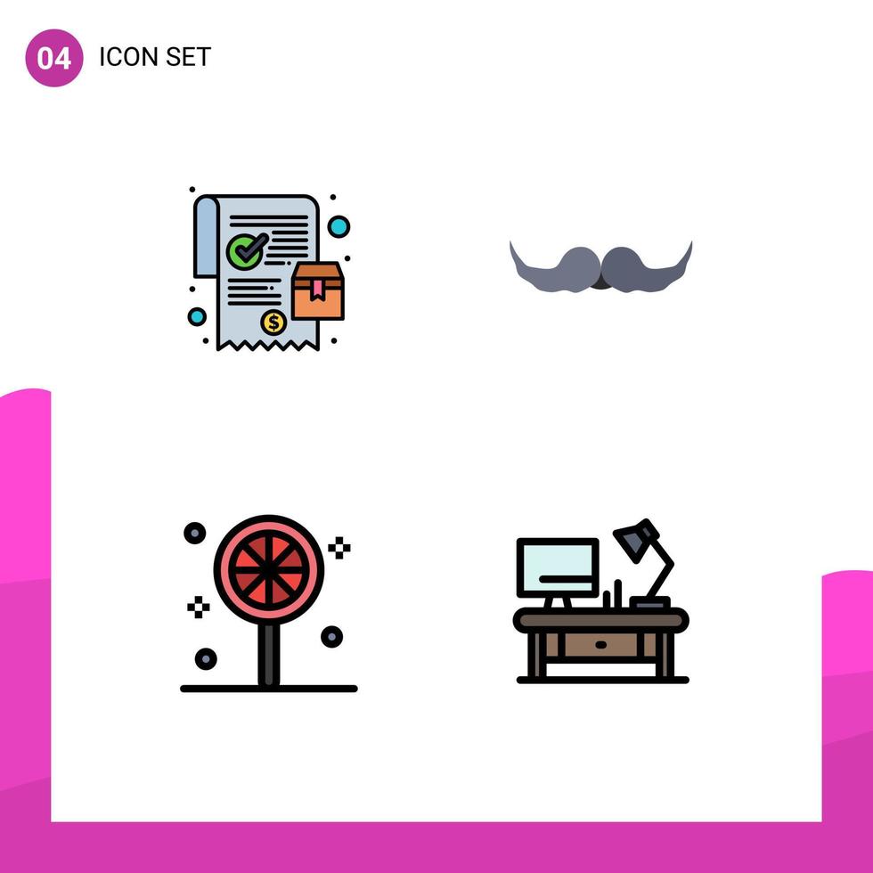 Pack of 4 Modern Filledline Flat Colors Signs and Symbols for Web Print Media such as mobile candy online order movember holiday Editable Vector Design Elements