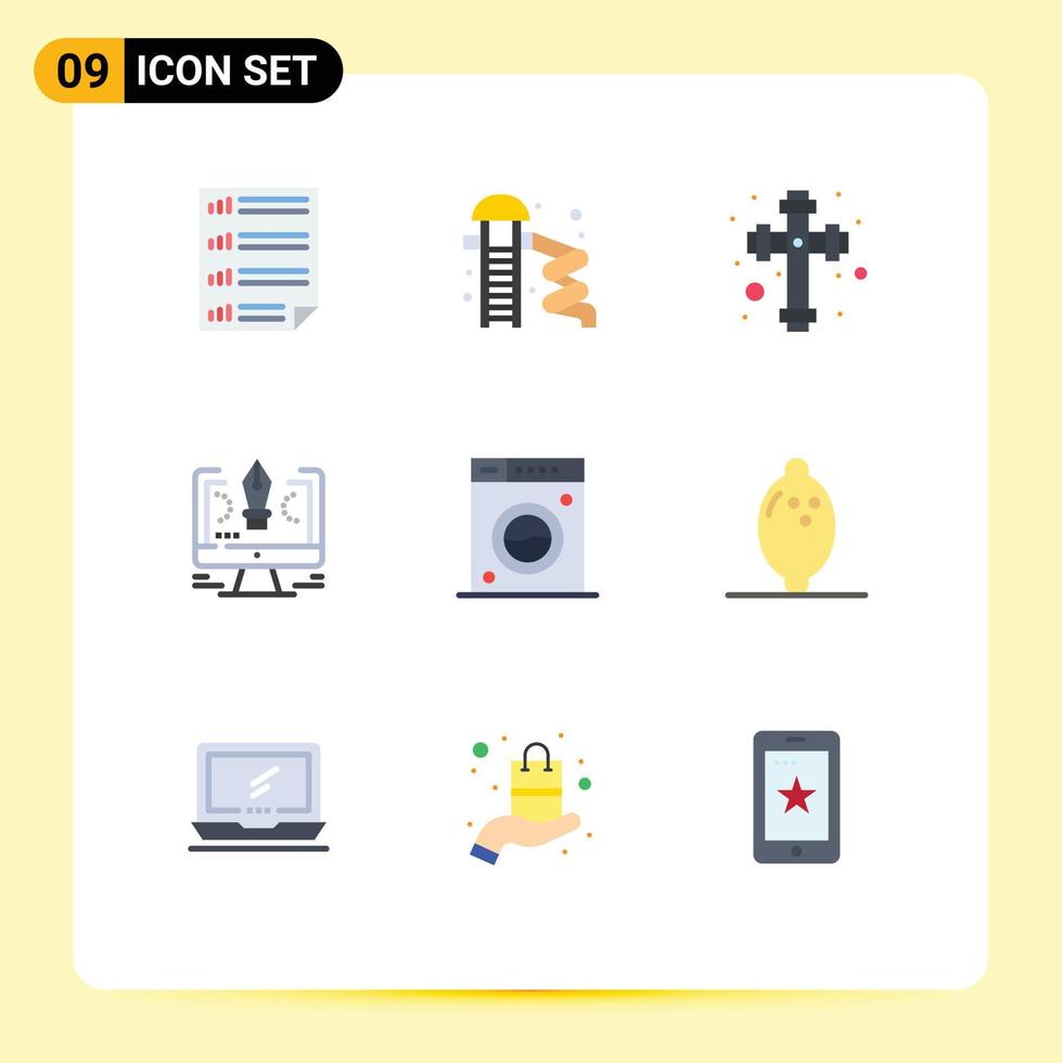 9 User Interface Flat Color Pack of modern Signs and Symbols of clean software park comuter pen Editable Vector Design Elements